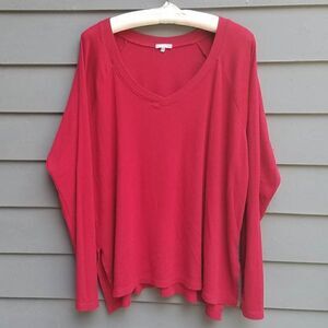 P J Harlow Frankie Rib Knit Red V Neck Shirt size XL